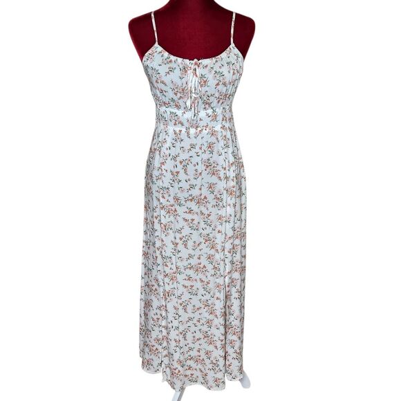 Ambiance Tank Maxi Dress Tie Front Top White Pink Orange Floral Print Medium - Picture 1 of 11